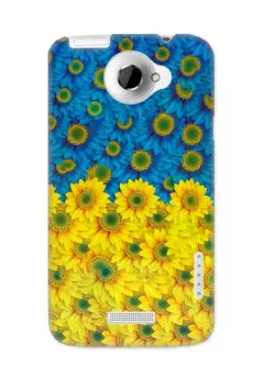 Чехол для HTC One X цветы на флаге Украины