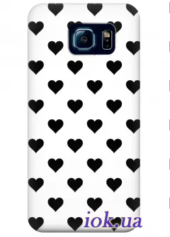 Чехол для Galaxy S6 - Чёрные сердечки