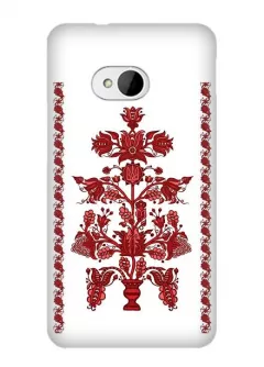Купить красивый чехол для HTC One M7 в виде украинской вышиванки - Red flowers