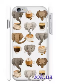 Прикольный чехол для iPhone 6/6S Plus с кофе и слоном