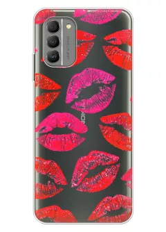 Чехол для Nokia G400 с поцелуями, следами из помады на прозрачном силиконе