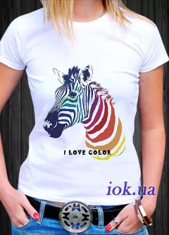 Прикольная, яркая летняя футболка с зеброй, I Love color, на подарок - By Tanita