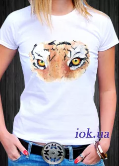 Прикольная, яркая летняя футболка с тигром, на подарок, глаза тигра - By Tanita