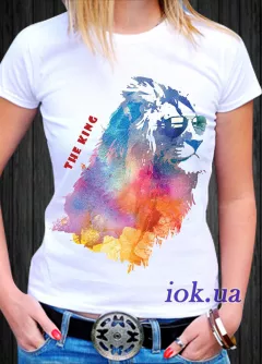Прикольная, яркая летняя футболка со львом, The King, на подарок - By Tanita