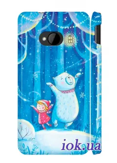 Чехол для HTC One - Девочка и медвежонок 