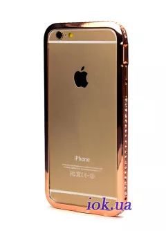 Алюминиевый бампер в стразах для iPhone 6 Plus, красное золото