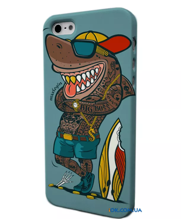 Чехол с принтом "Акула-скейтбордист" для iPhone 4/4S/5/5S  