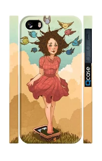 Детский чехол на iPhone 5/5S с маленькой девочкой  - Small girl with birds