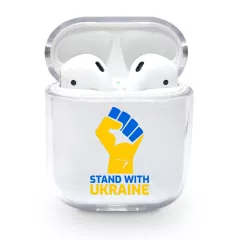 Красивый пластиковый чехол для AirPods 1/2 с патриотической картинкой - Stand with Ukraine