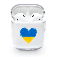 Пластиковый прозрачный чехол для AirPods 1/2 с красивой картинкой - Желто голубое сердце