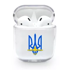 Надежный чехол для  AirPods 1/2 с патриотической картинкой - Герб Украины и самолет Мрия
