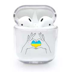 Красивый пластиковый чехол для AirPods 1/2 с красивой печатью картинки - Желто голубое сердце в руках