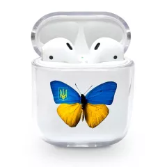 Современный чехол для AirPods 1/2 с красивой картинкой - Патриотическая желто голубая бабочка