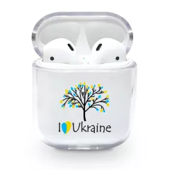 Красивый силиконовый чехол для AirPods 1/2 с картинкой дерево жизни - I love Ukraine