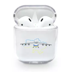 Силиконовый чехол для беспроводных наушников AirPods 1/2 с красивой печатью картинки - Самолет "Мрия"