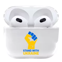 Красивый пластиковый чехол для AirPods 3 с патриотической картинкой - Stand with Ukraine