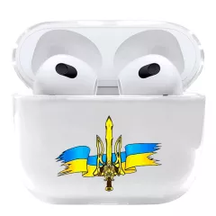 Чехол для AirPods 3 с стильной картинкой - Желто голубой прапор Украины и Герб