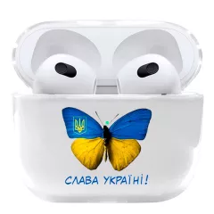Прозрачный пластиковый чехол для Apple AirPods 3 с печатью красивой картинки - патриотическая бабочка "Слава Украине!"