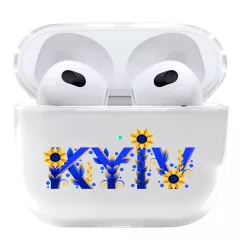 Прозрачный чехол для AirPods 3 с красивой цветущей надписью - Kyiv