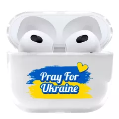 Патриотический чехол для AirPods 3 с красивым дизайном -Флаг Украины с лозунгом - Pray for Ukraine