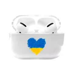 Пластиковый прозрачный чехол для AirPods Pro с красивой картинкой - Желто голубое сердце