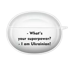 Прозрачный силиконовый чехол для OPPO Enco Free2 с надписью для настоящих Украинцев - What's your superpower? I am Ukrainian!