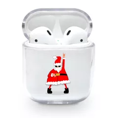 Airpods 1/2 прозрачный чехол из силикона - Санта зажигает Новый Год
