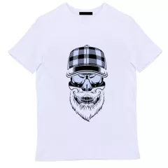 Белая мужская футболка - Череп в кепке