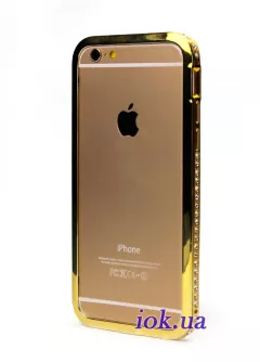 Алюминиевый бампер в стразах для iPhone 6 Plus, золотой