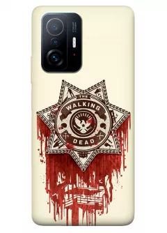 Наладка для Сяоми 11Т из силикона - Ходячие мертвецы The Walking Dead логотип в виде значка шерифа в крови желтый чехол
