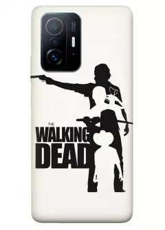 Наладка для Сяоми 11Т из силикона - Ходячие мертвецы The Walking Dead название с главными героями в черно-белом стиле вектор-арт белый чехол