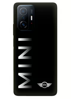 Бампер для Xiaomi 11T Pro из силикона - Mini Мини классический логотип и название крупным планом на черном фоне черный чехол