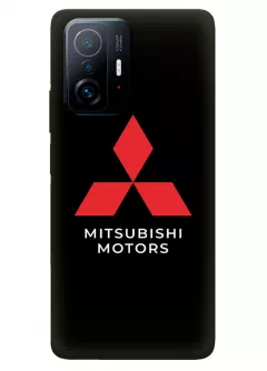 Бампер для Xiaomi 11T Pro из силикона - Mitsubishi Мицубиси Митсубиши логотип крупным планом и название вектор-арт на черном фоне черный чехол