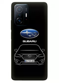 Сяоми 11Т Про чехол из силикона - Subaru Субару логотип и автомобиль машина BRZ Impreza Legacy Levorg WRX вектор-арт купе седан с номерным знаком на черном фоне черный чехол
