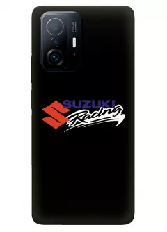 Сяоми 11Т Про чехол из силикона - Suzuki Сузукі Racing логотип крупным планом и название вектор-арт на черном фоне черный чехол