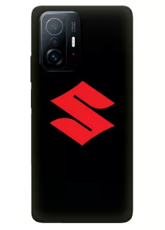 Чехол для Сяоми 11Т Про из силикона - Suzuki Сузукі красный логотип крупным планом вектор-арт на черном фоне черный чехол