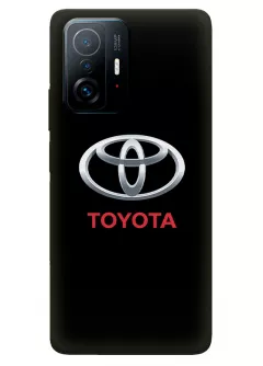 Чехол для Сяоми 11Т Про из силикона - Toyota Тойота классический логотип крупным планом и название на черном фоне черный чехол