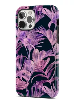 iPhone 12 Pro гибридный противоударный чехол с картинкой - Сиреневые пальмы