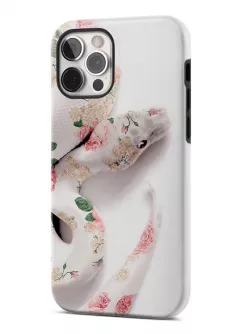 iPhone 12 Pro гибридный противоударный чехол с картинкой - Питон в розах