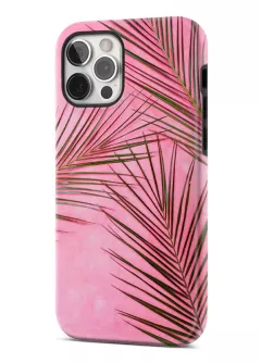 iPhone 12 Pro гибридный противоударный чехол с картинкой - Розовые пальмы
