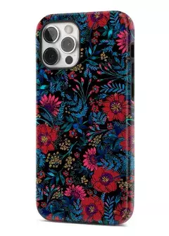 iPhone 12 Pro Max гибридный противоударный чехол с картинкой - Красные цветочки