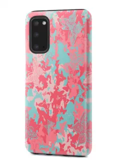 Samsung Galaxy Note 20 гибридный противоударный чехол с картинкой - Розовые бабочки
