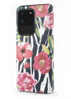 Samsung Galaxy S20 Ultra гибридный противоударный чехол LoooK с картинкой - Пастельные цветы
