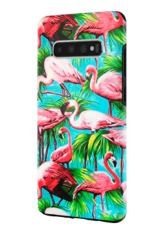 Samsung Galaxy S10 гибридный противоударный чехол LoooK с картинкой - Фламинго
