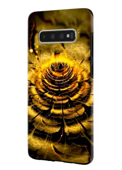 Samsung Galaxy S10 гибридный противоударный чехол LoooK с картинкой - Золотой цветок