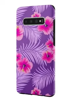 Samsung Galaxy S10 гибридный противоударный чехол LoooK с картинкой - Тропические цветочки