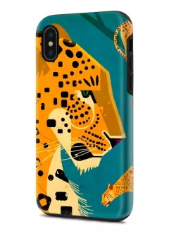 Apple iPhone X гибридный противоударный чехол с картинкой - Леопард