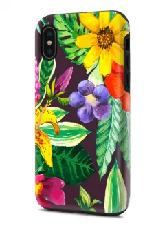 Apple iPhone X гибридный противоударный чехол с картинкой - Яркие цветочки