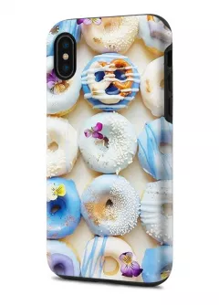Apple iPhone X гибридный противоударный чехол с картинкой - Пончики