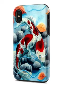 Apple iPhone X гибридный противоударный чехол с картинкой - Любовь рыбок